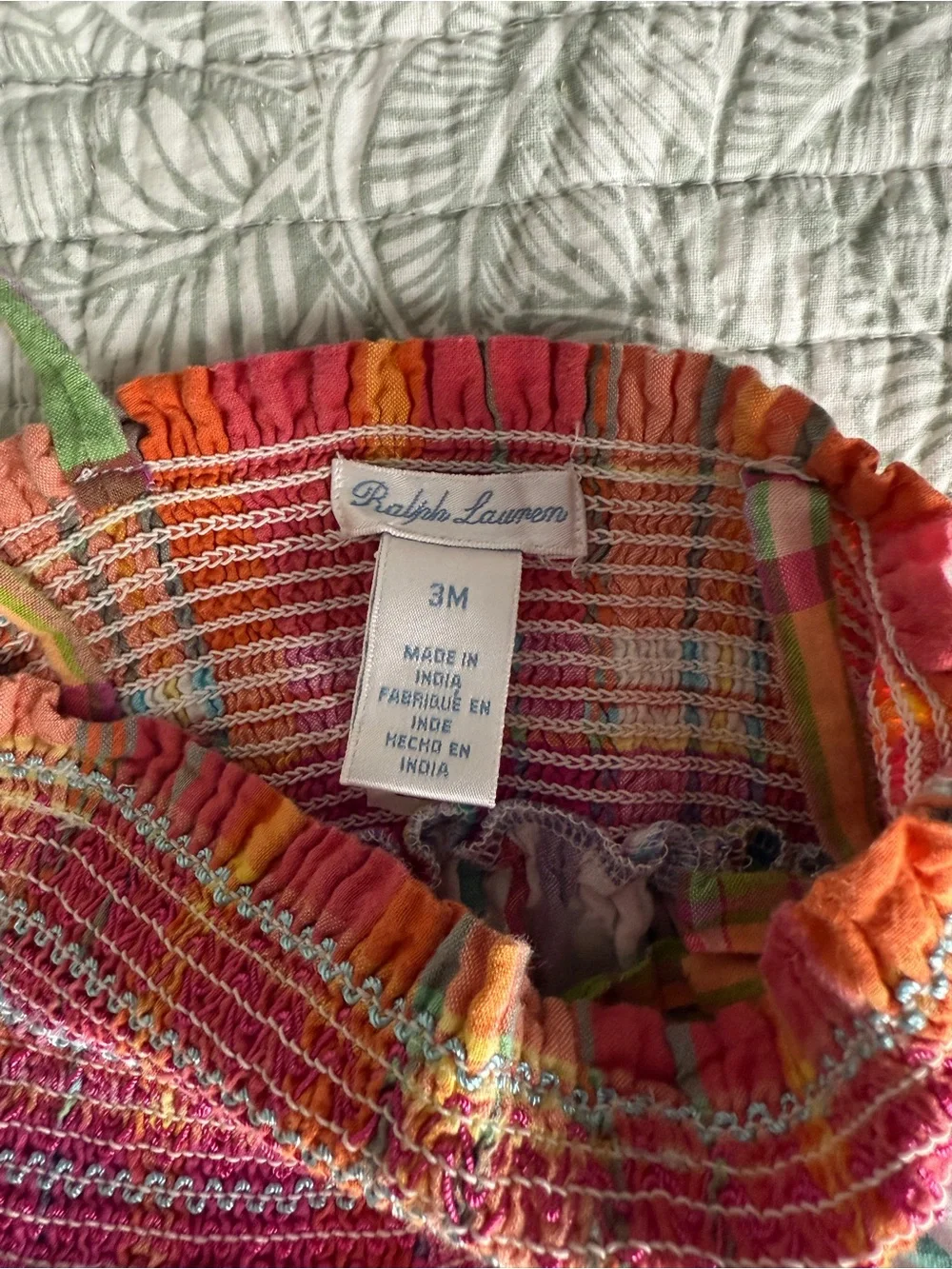 Ralph Lauren Plaid Pink, Orange & Green Plaid Smocked Dress Madras Dress Bloomer